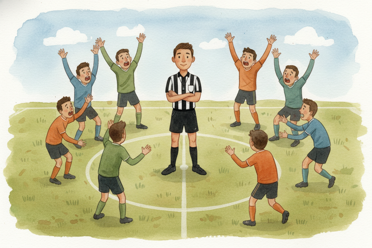 And sometimes fairness means **making a call that nobody likes**. The home crowd boos. The coach shouts. The player argu