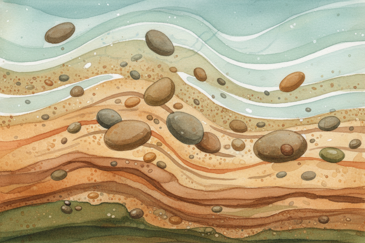 ~~The river has help.~~ It picks up sand, pebbles, and rocks as it flows, and those become its tools. Imagine **dragging