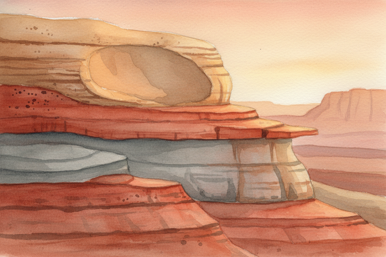 Different rocks **give up at different speeds**. Soft sandstone crumbles away in centuries. Hard granite takes millions 