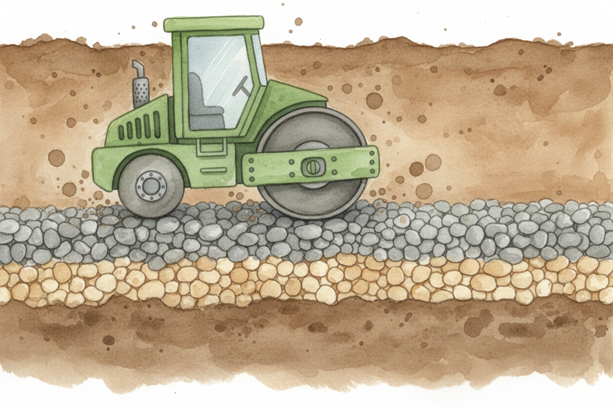 But dirt alone is a terrible foundation — it **shifts when it rains, freezes into lumps in winter, turns to mud under we