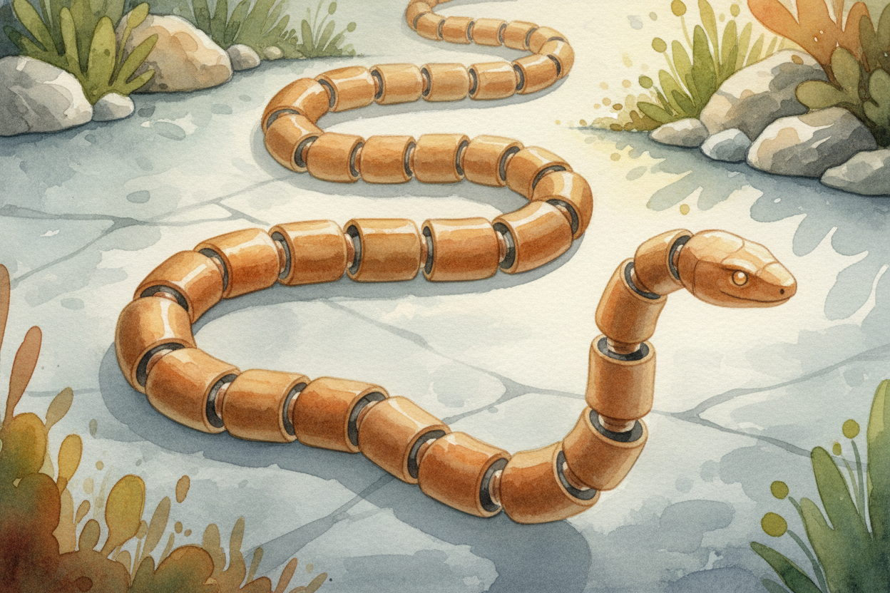 Some robots ~~skip legs entirely and slither like snakes~~, using **dozens of tiny servos** along a flexible spine. Each