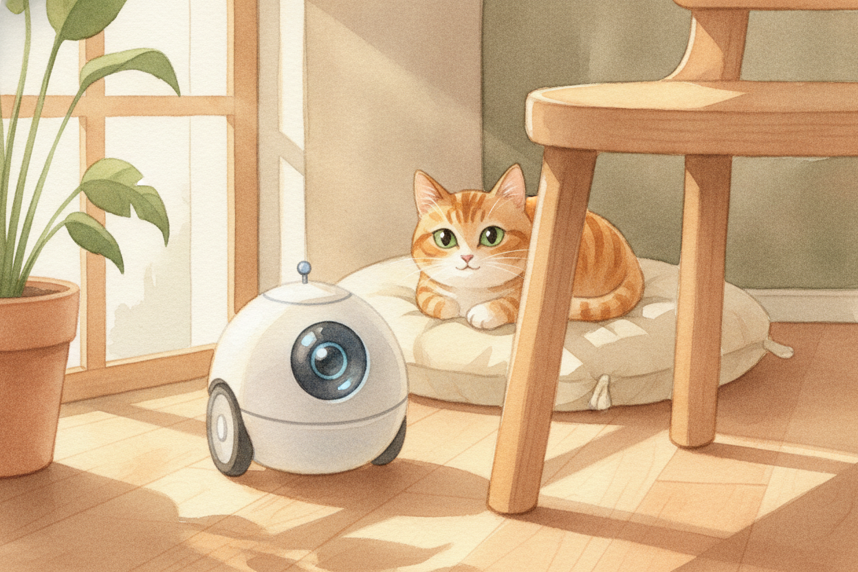A robot rolls into a room it has never seen before. There's a chair, a wall, a cat, a patch of sunlight. The robot has n
