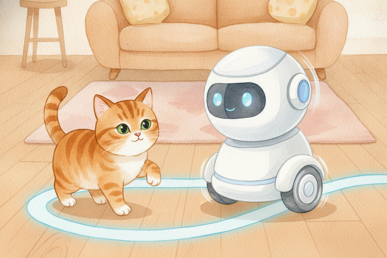 But the robot doesn't move all at once — it decides again and again, many times every second. ~~Sense, think, move.~~ Se