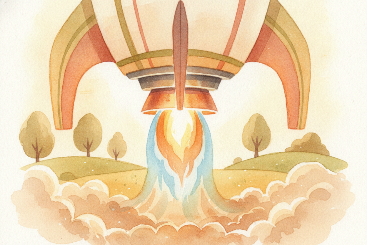 A rocket plays the **same trick, just much louder**. Instead of a backpack, it throws gas — enormous amounts of hot gas,