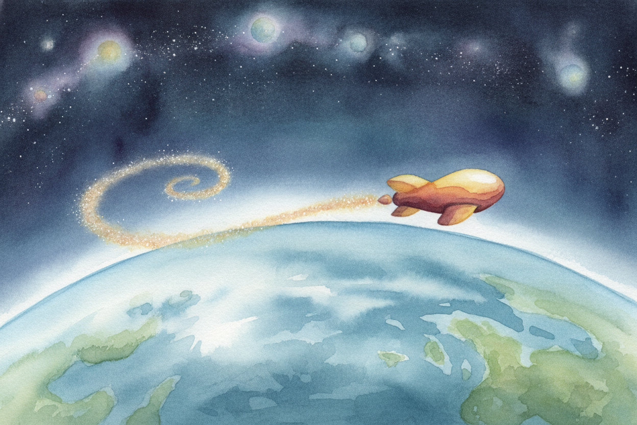 But getting up high isn't the same as staying in space. If you just go straight up and stop, you fall right back down. T
