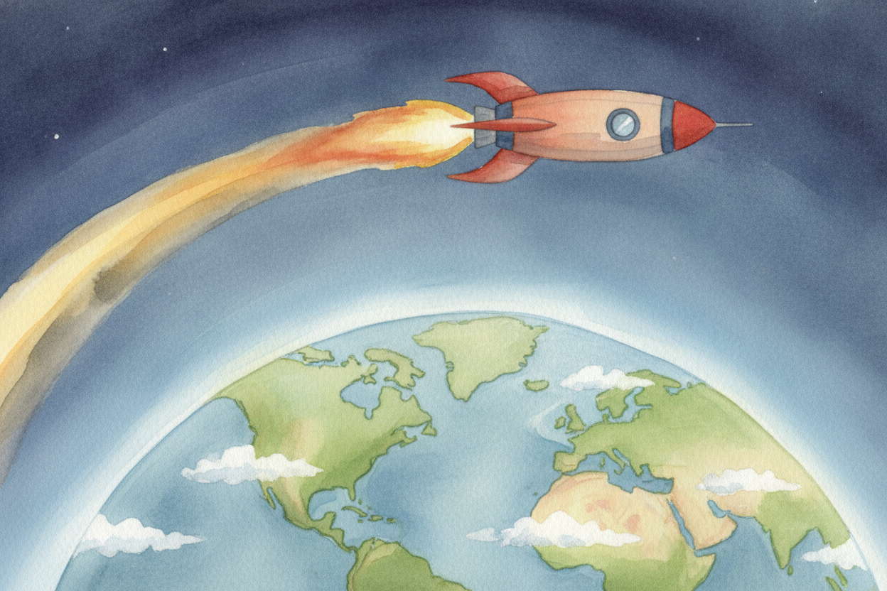 ~~That's why~~ rockets don't fly straight up like an arrow. They **lean over as they climb**, slowly tipping until they'