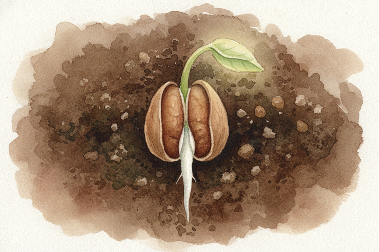 ~~Plant a seed in dirt, walk away, come back in a week.~~ The root punches down, the shoot climbs up. Every single time.