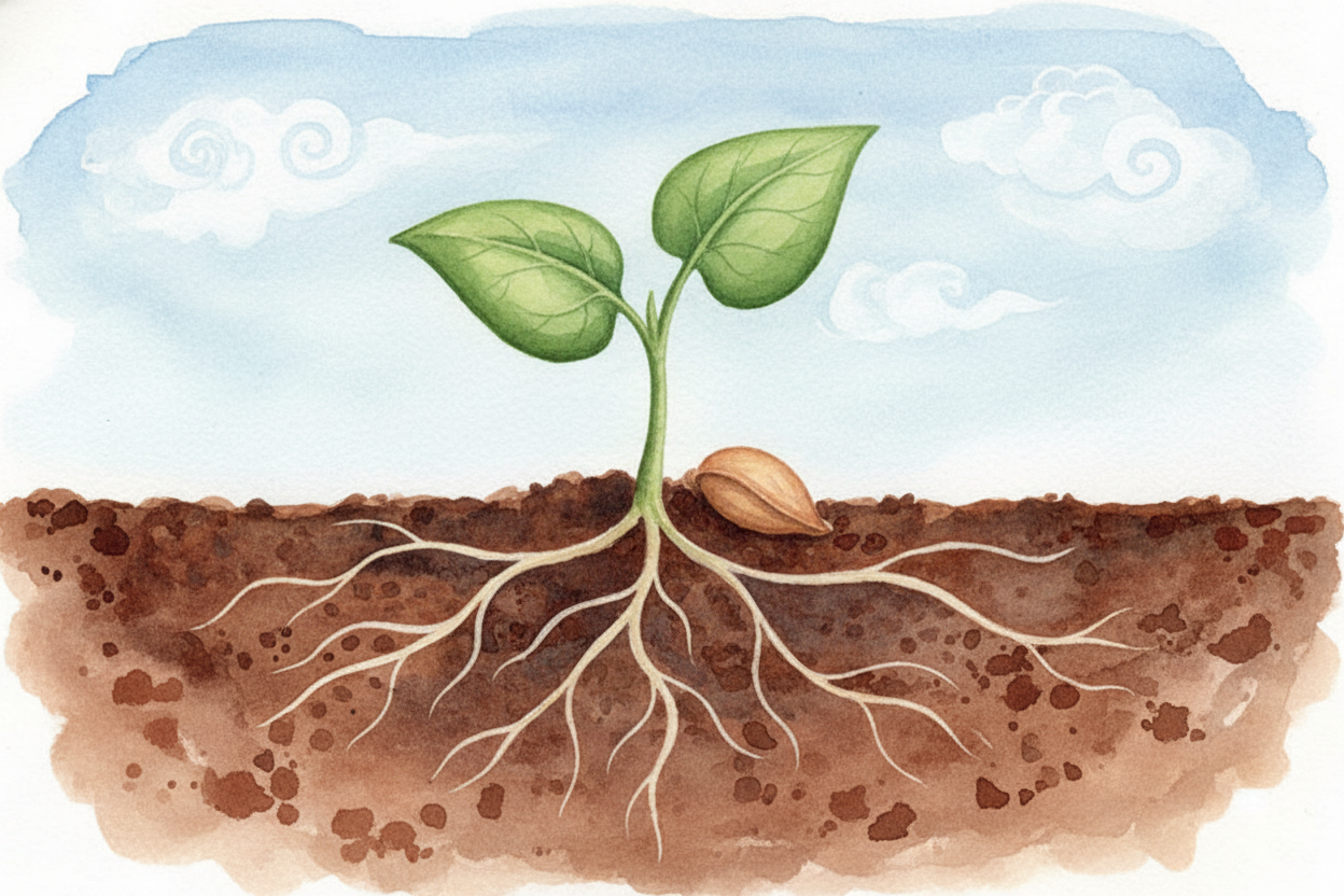 So a seed doesn't know anything, really. It just has a **bag of tiny stones** in every tip, falling the way stones fall.