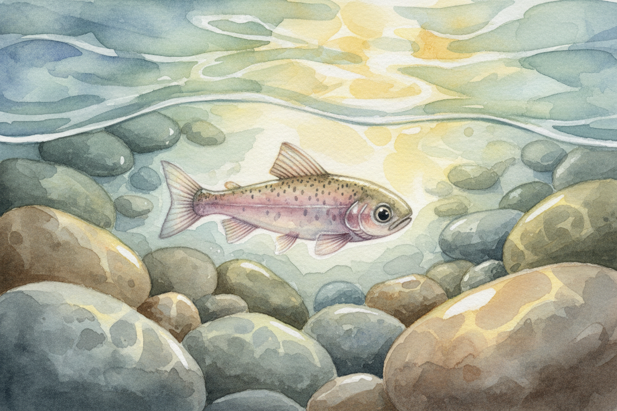 A baby salmon hatches in a cold mountain stream, **no bigger than your pinky finger**. She spends her first year there, 