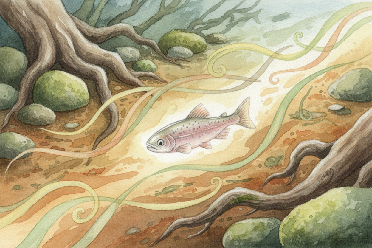 When that baby salmon first hatched, the water around her was full of **invisible chemical signatures** — minerals from 