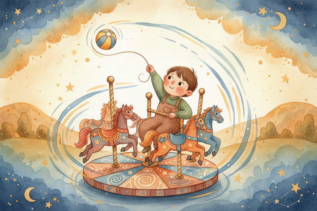 Imagine you're on a merry-go-round holding a ball on a string, spinning it around your head. **The ball wants to fly str
