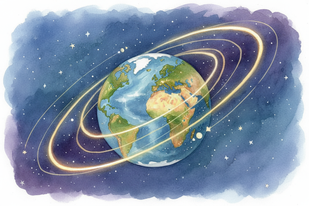 So satellites don't float — ~~they fall with style~~. Every orbit is a **perfect balance**: gravity's pull inward, speed
