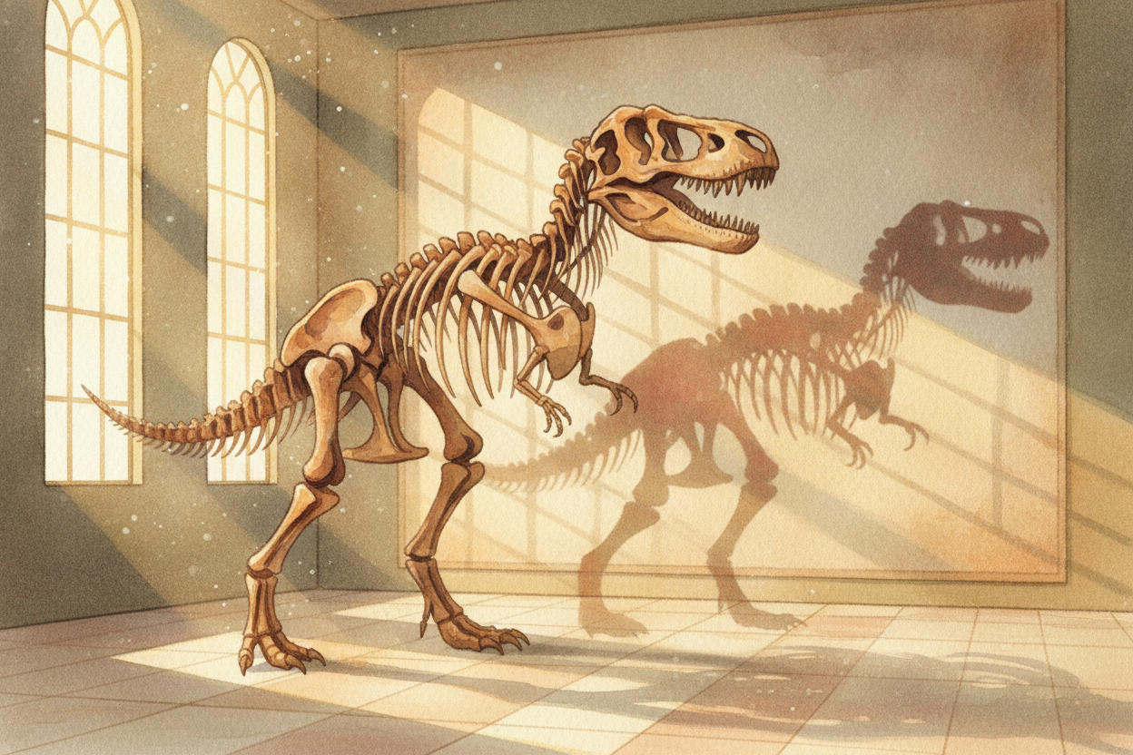 So no, nobody watched the dinosaurs live. But they left **their bones in stone**, *their tracks in mud*, _their stories 