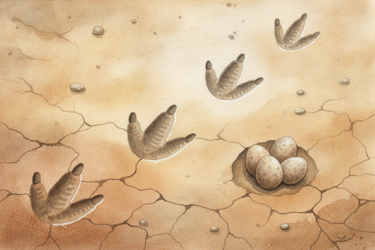 Some clues ~~aren't bones at all~~. Fossil footprints **freeze a dinosaur mid-stride** — how big it was, how fast it ran