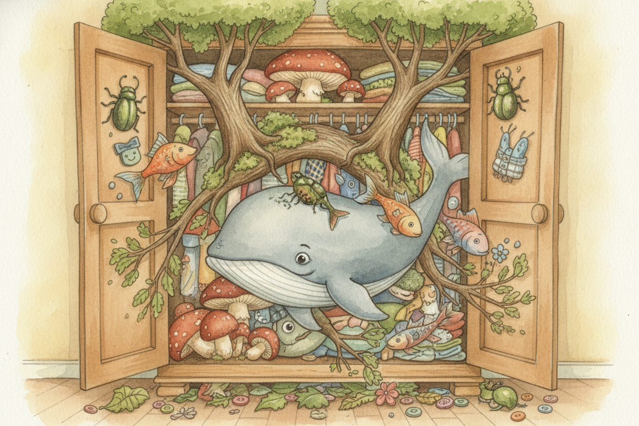 Imagine ~~the messiest closet in the universe~~. **Beetles next to whales next to mushrooms next to oak trees**, all jum
