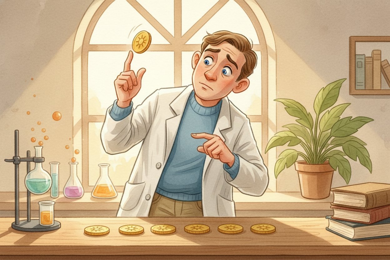 You flip a coin five times and it comes up heads every single time. ~~Wild luck?~~ A trick coin? Or **just… Tuesday?** S