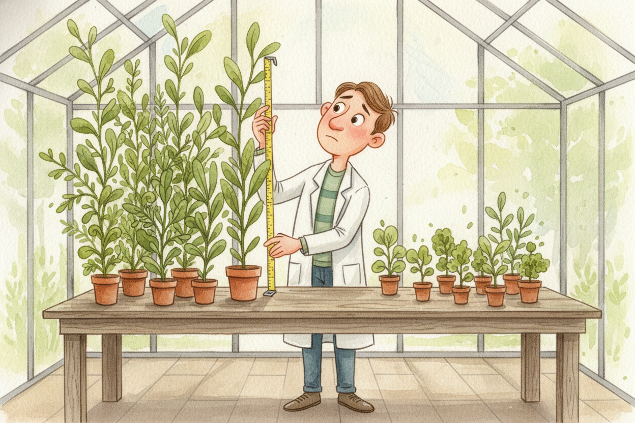 Let's say you're testing a new fertilizer. You grow twenty plants with it and twenty without it. The fertilized plants a
