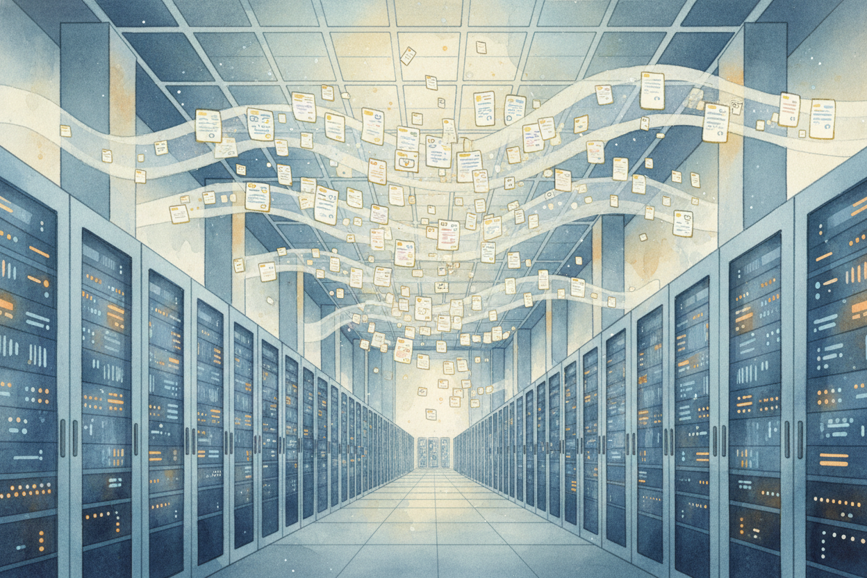 The crawlers bring all those notes back home to enormous data centers — ~~warehouses the size of football fields~~, pack
