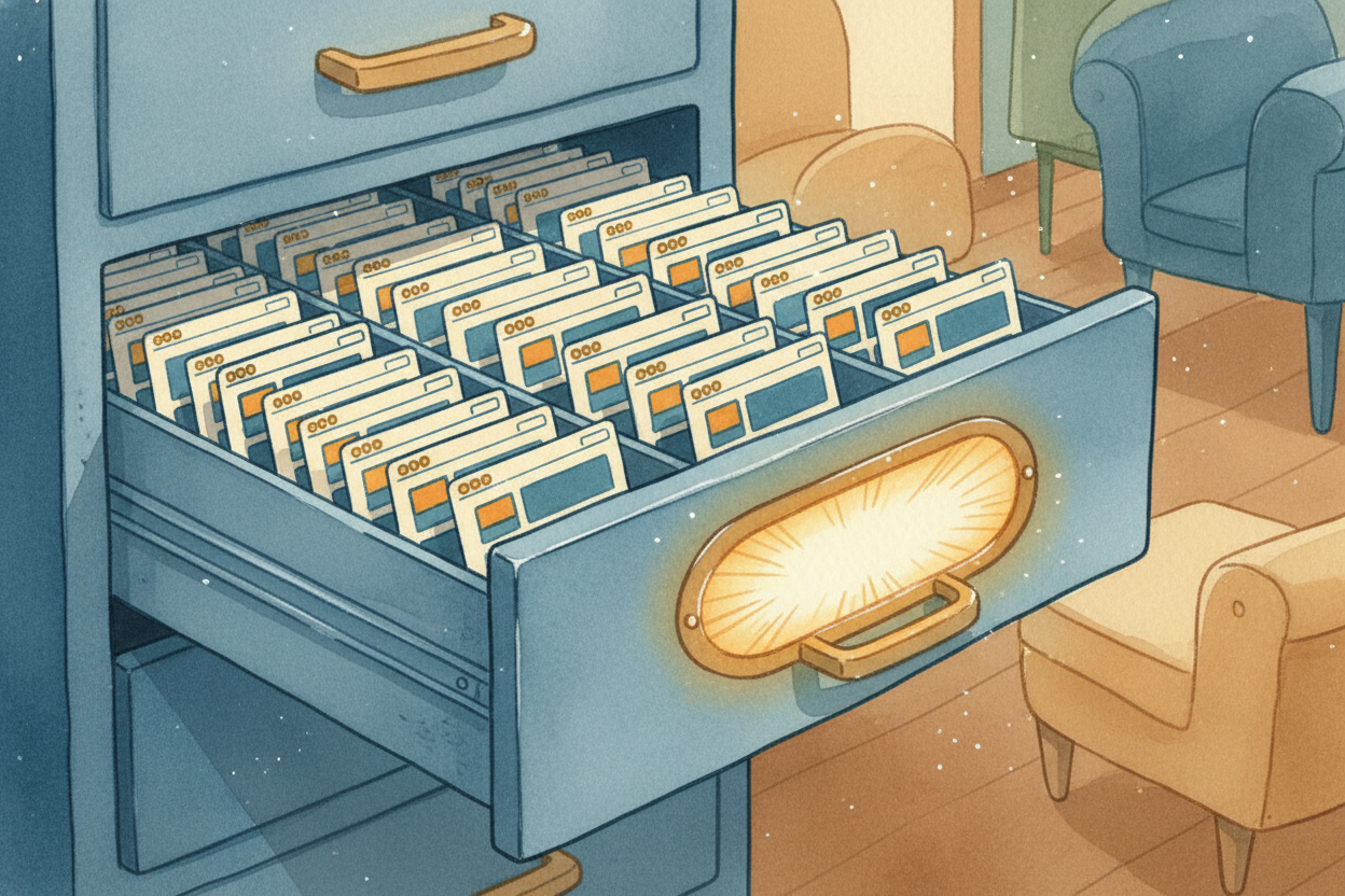 The index doesn't store pages in the order you'd read them — it stores them backwards, by word. Under "purr," the index 