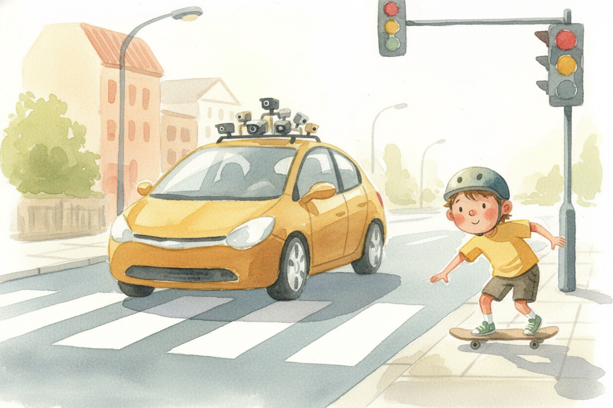 You're cruising down the street in a car with no driver. The steering wheel turns itself. The car slows for a red light,