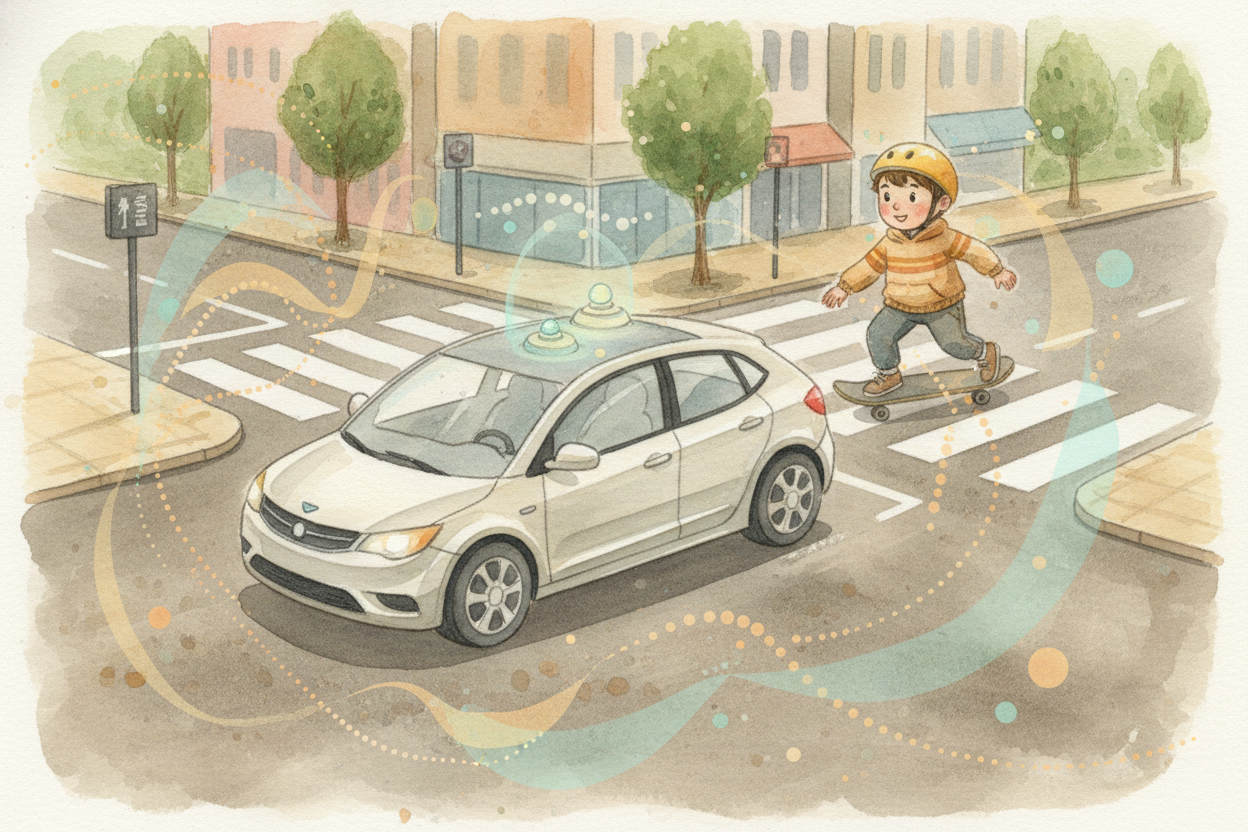 So when you see a self-driving car glide past, ~~know this:~~ it's seeing the road in ways you can't — **laser dots, rad