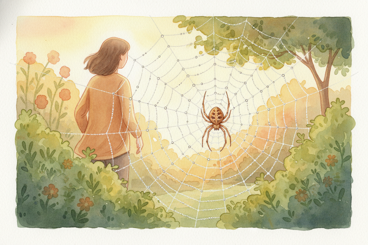 You've walked face-first into a spiderweb. ~~Again.~~ **How does a spider even DO that** — build a *perfectly geometric 