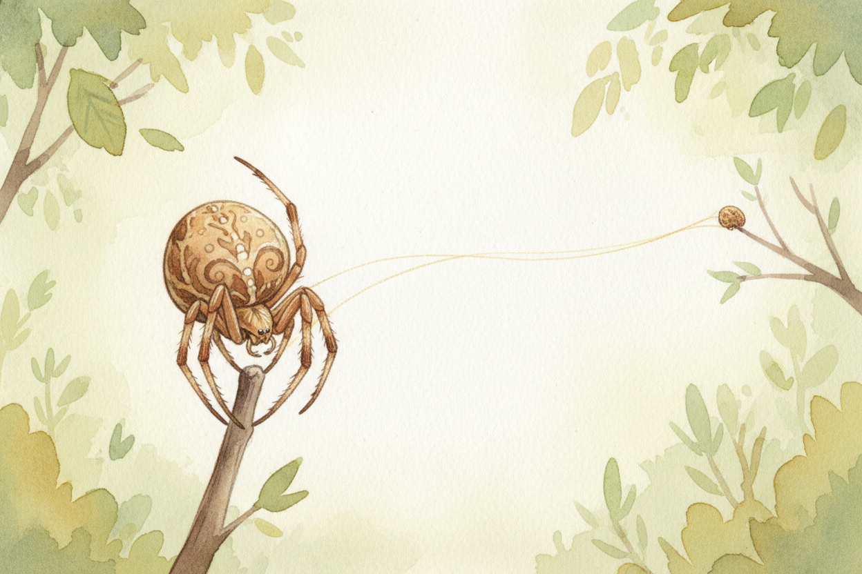 First, the spider has to ~~GET to the other side~~. She climbs to a high point, lifts her abdomen, and **shoots out a si