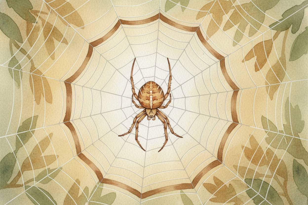 ~~Next, the spokes.~~ She runs from the center to the edge, over and over, laying down silk lines **like the spokes of a