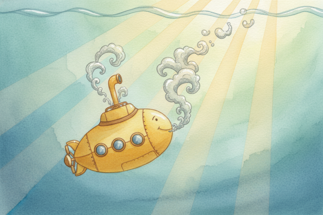 As the tanks fill with air again, the submarine becomes **lighter than the surrounding water**. ~~Physics takes over:~~ 