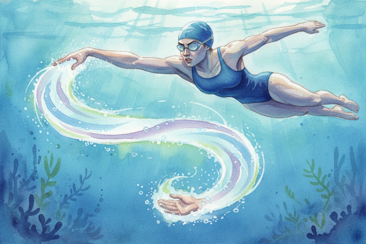 ~~But here's where it gets clever.~~ The fastest swimmers don't just pull straight back like they're climbing a ladder. 