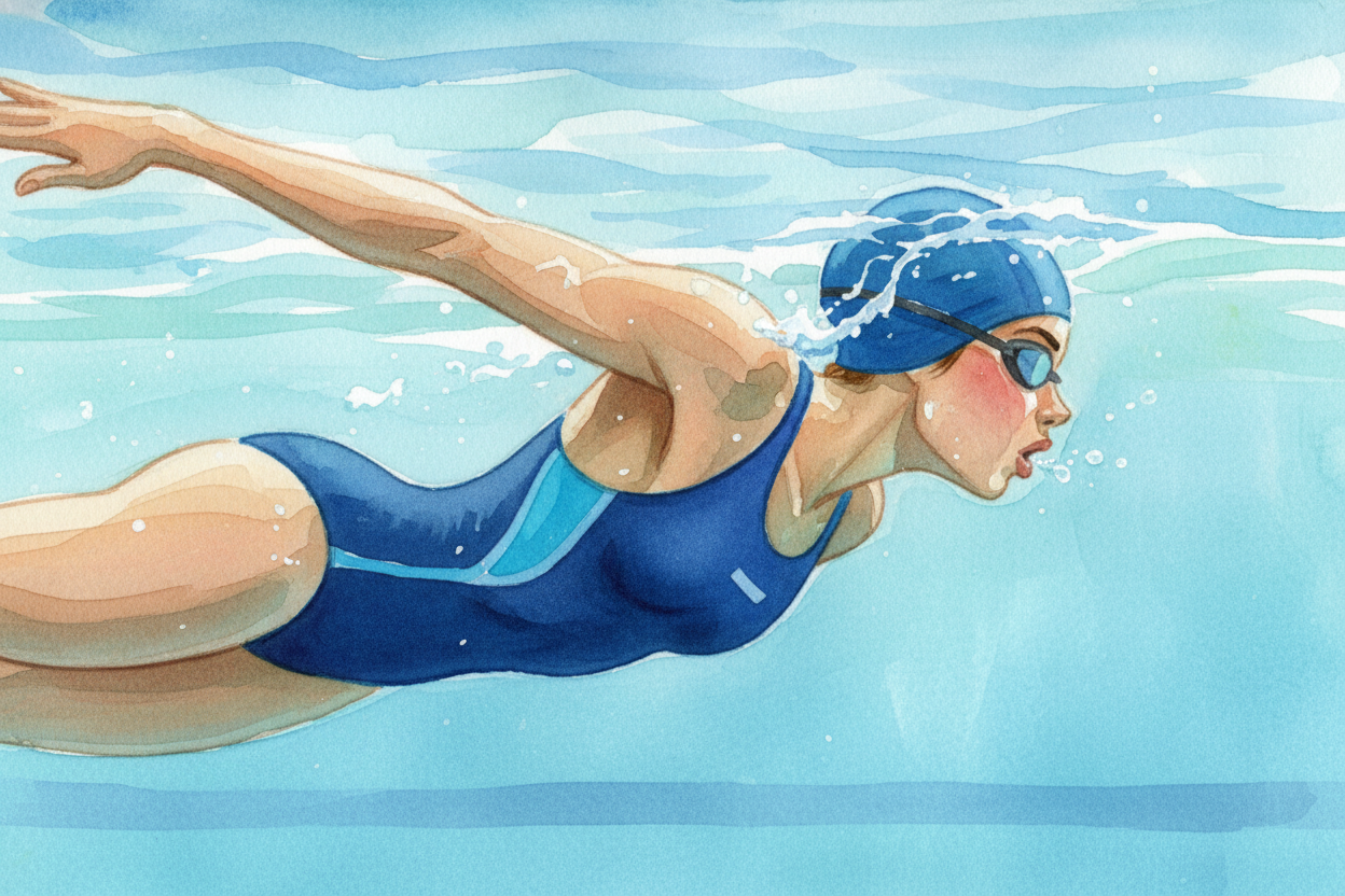 Now add rhythm. Breathing slows you down — lifting your head is like **opening a parachute mid-race**. So swimmers turn 