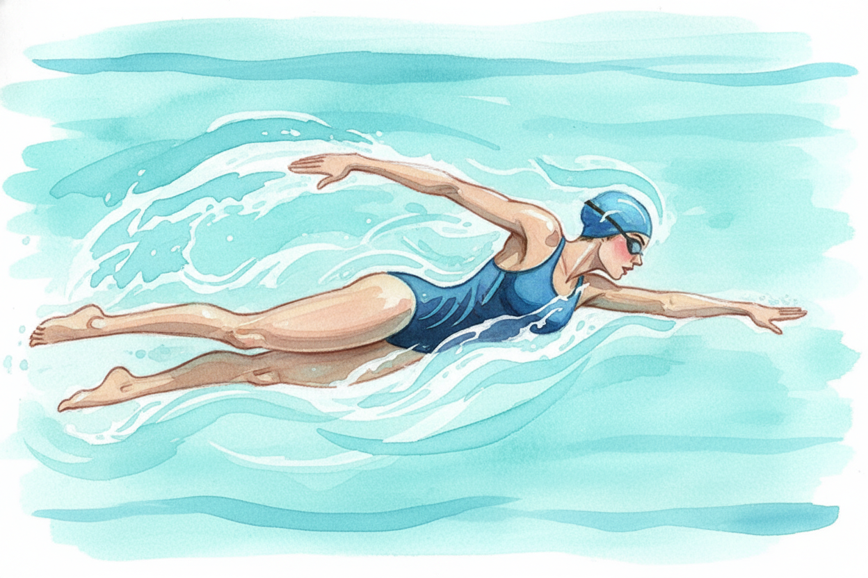 ~~Add it all up~~ — the streamline, the S-curve pull, the high hips, the stolen breaths, the underwater dolphin — and yo