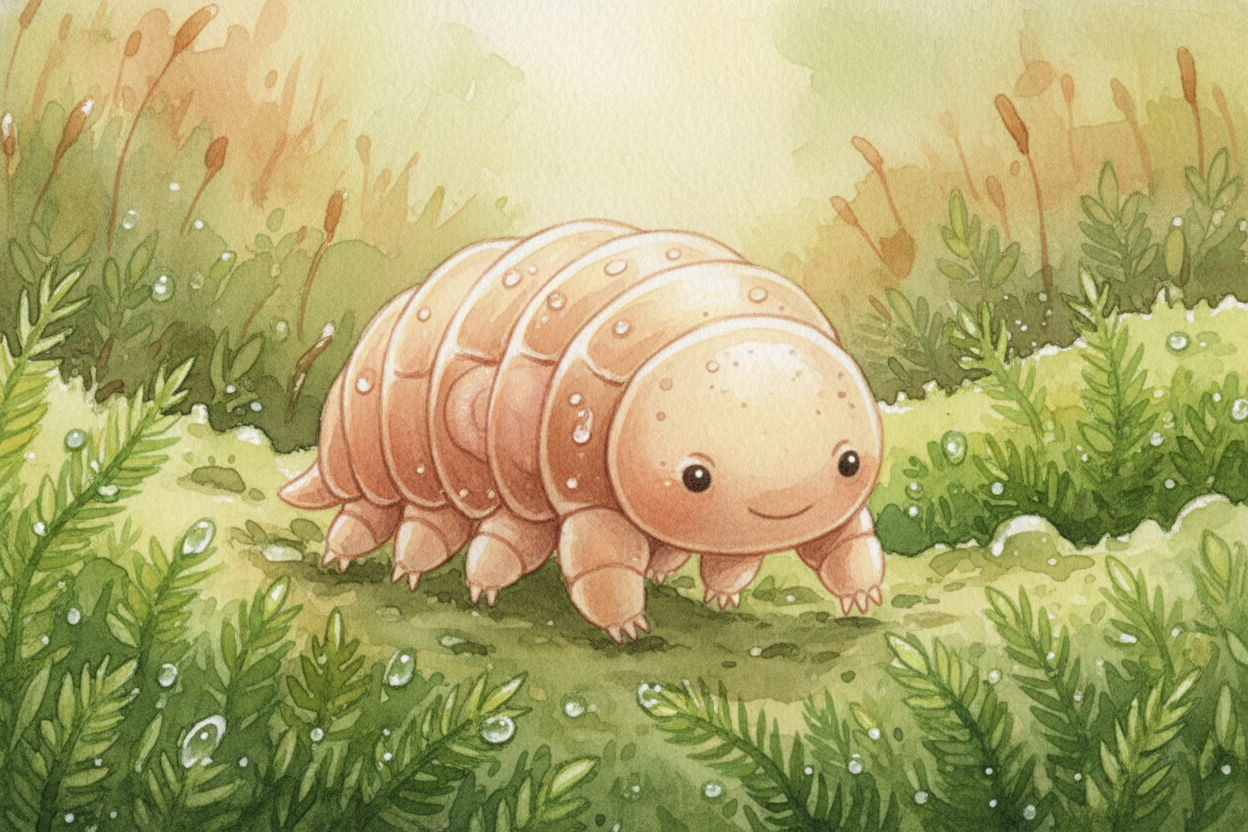 Meet the ++tardigrade++ — a tiny creature smaller than a grain of sand, waddling through moss and pond water on eight st