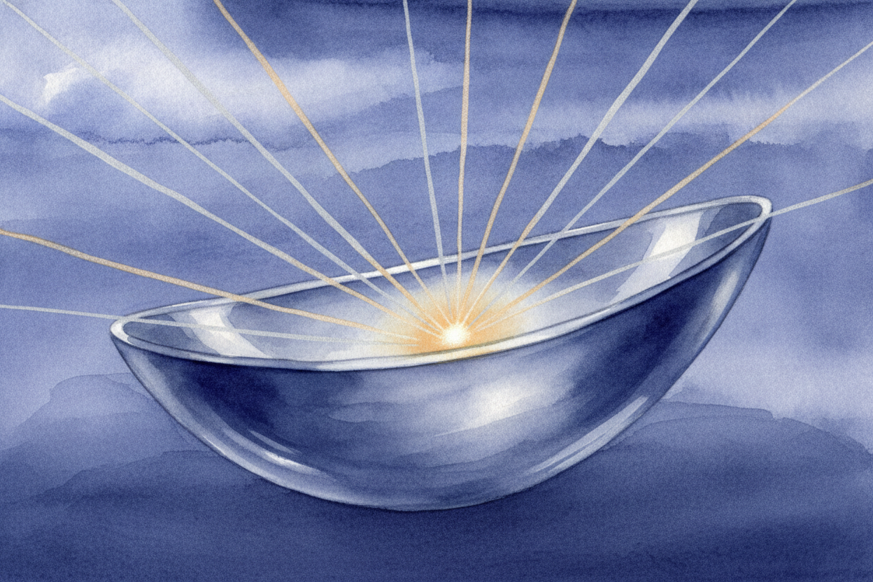 Most big telescopes use a **curved mirror, not a lens**. Picture a smooth, polished bowl. Light dives in, bounces off th
