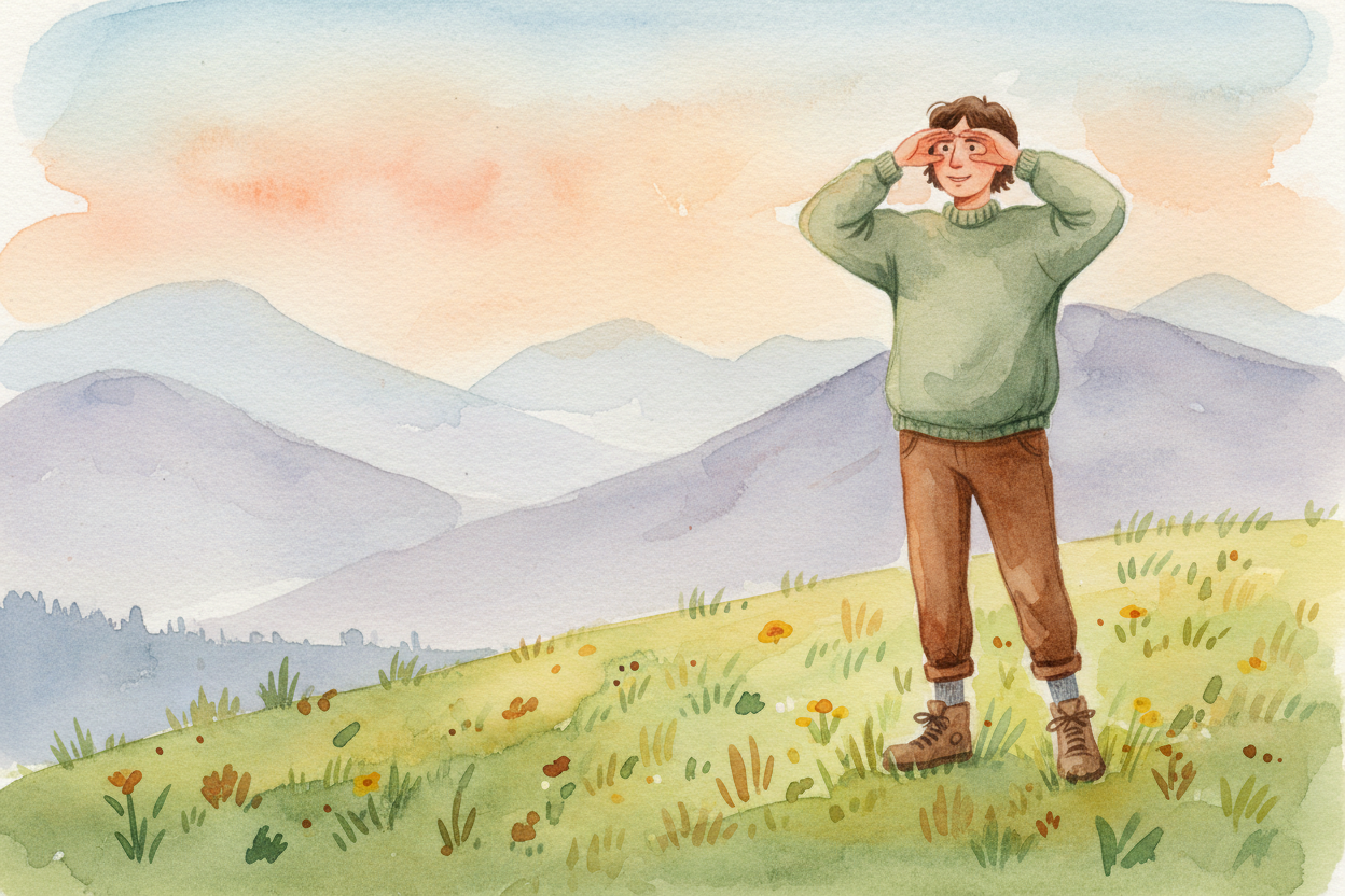 You point your eyes at a distant mountain and squint. ~~Still blurry.~~ You cup your hands around your eyes like binocul