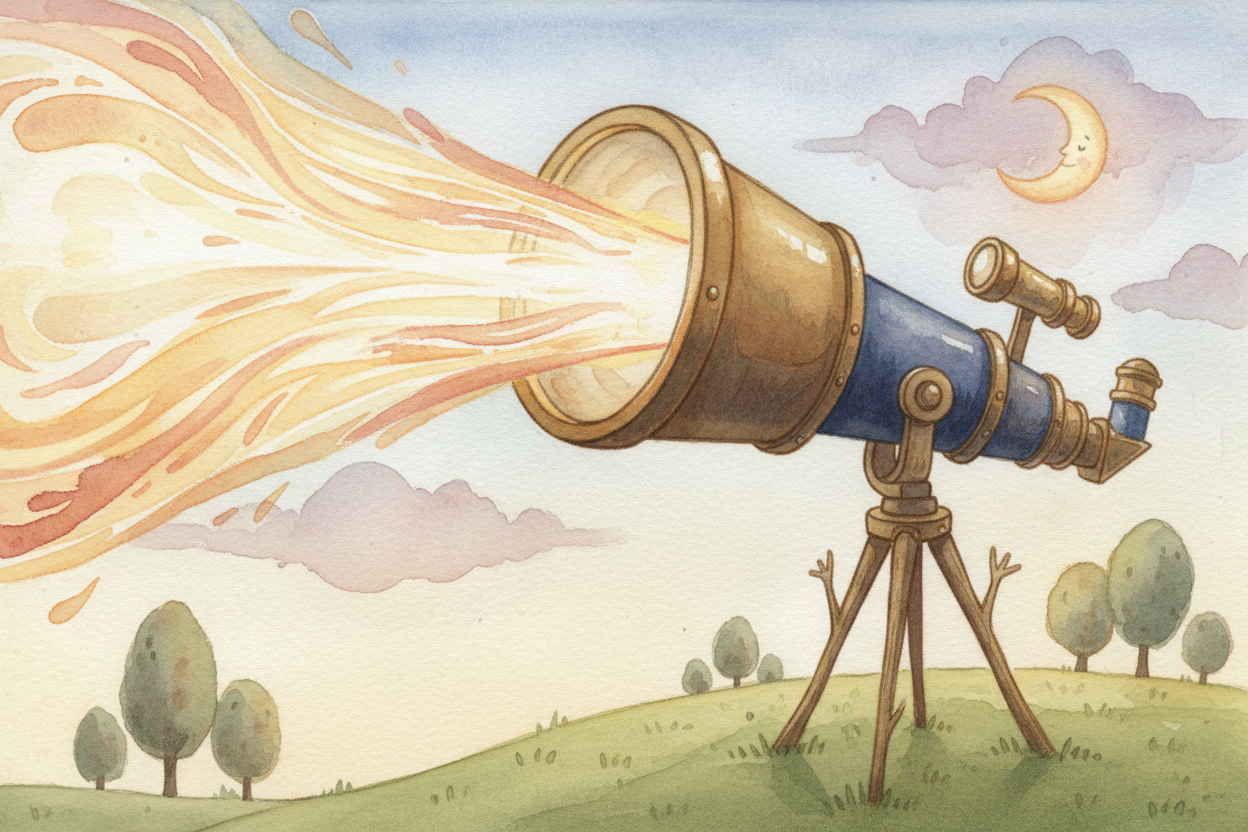 A telescope is basically a **giant pupil**. The front end — called the ++objective++ — is a big glass lens or a curved m