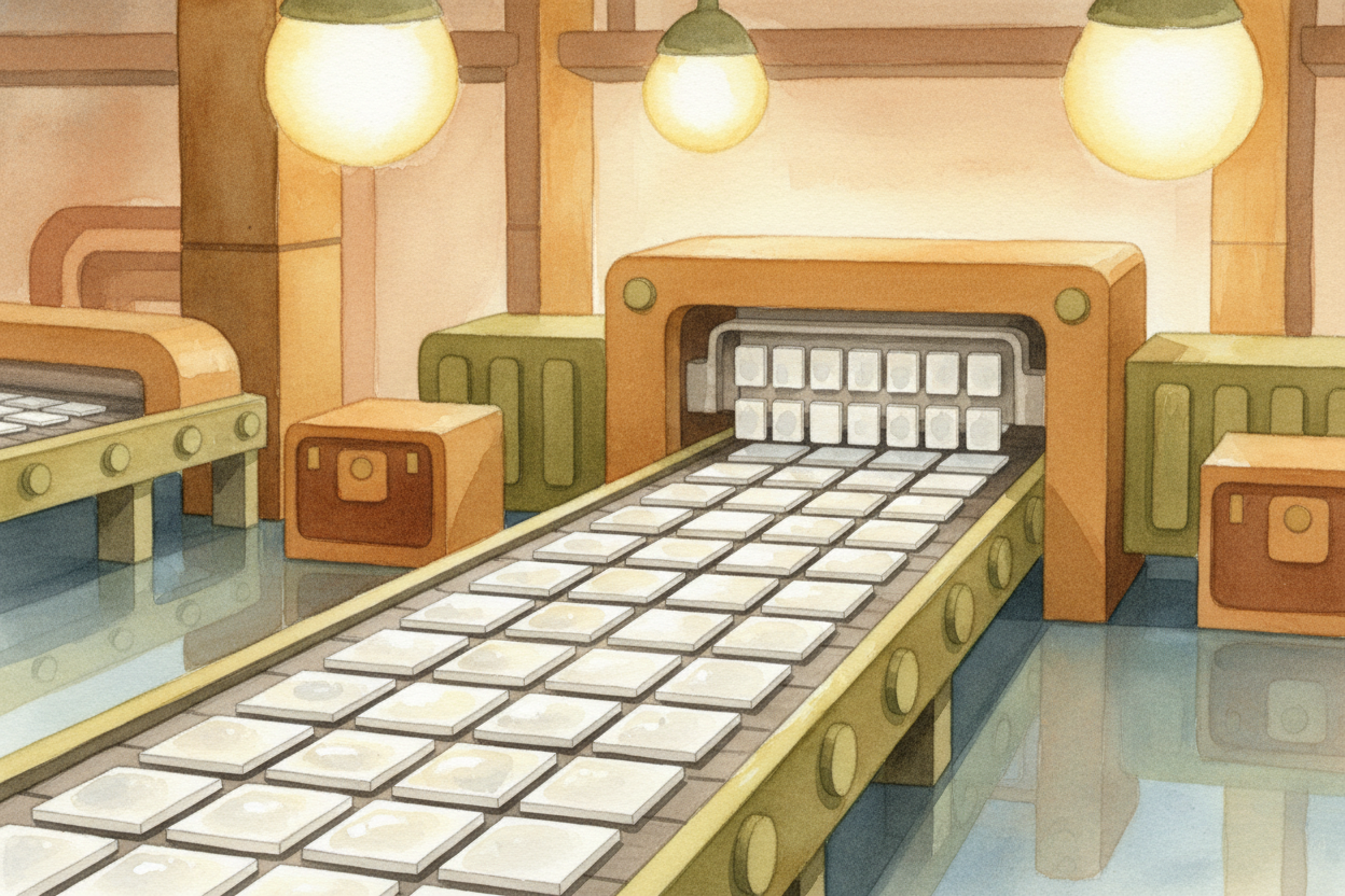 ~~Here's the trick:~~ tiles fit together without gaps because they're made in molds, and **molds are copy machines**. On