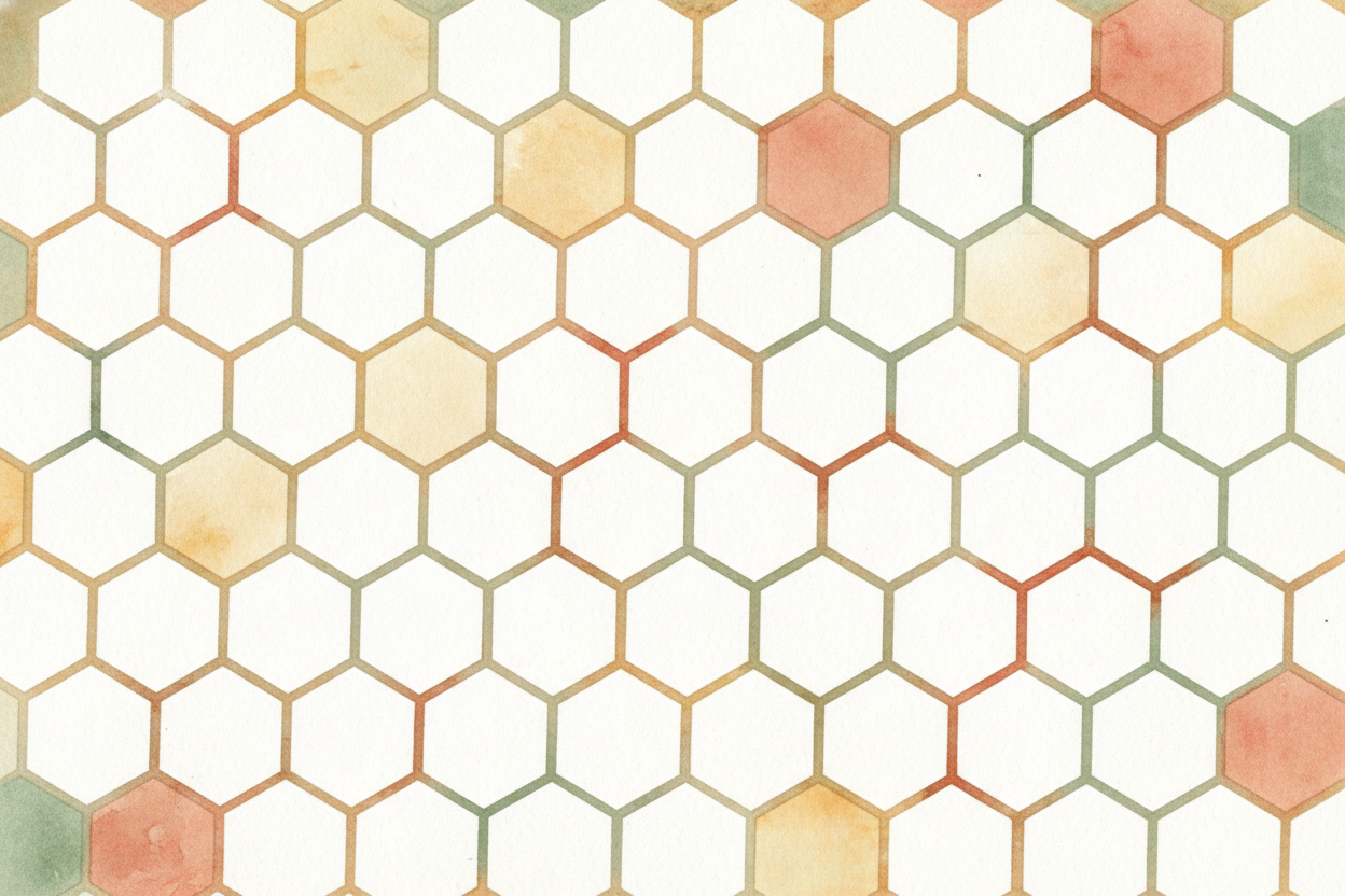 Now, some tiles ++tesselate++ — _a fancy word meaning they lock together by shape, not just size_. Hexagons, for instanc
