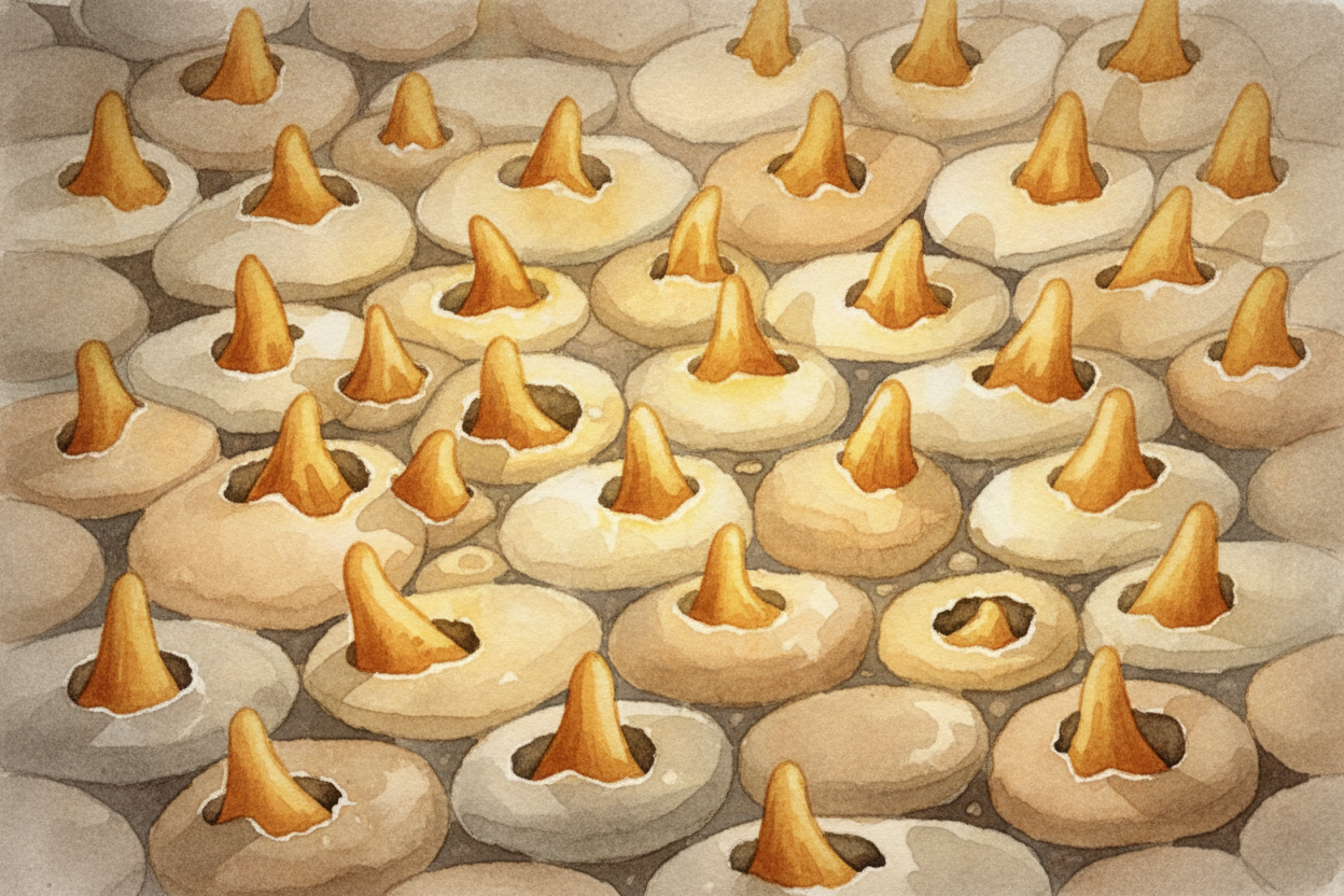 When the tire presses down, those rubber hills squeeze into the road's valleys. The road's bumps push into the rubber's 