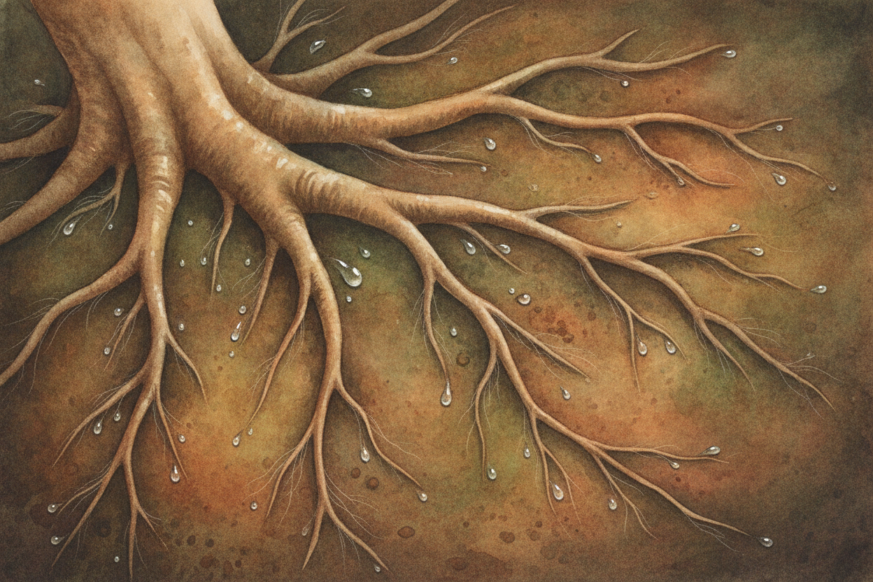 ~~But making food is only half the job.~~ The factories are up high, and the water comes from far below. Roots drink wat