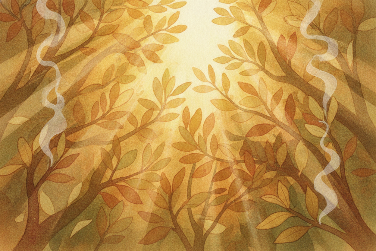 When sunlight warms a leaf, water slips out of it as *invisible vapor*, **the way a puddle dries up**. Each escaping bit
