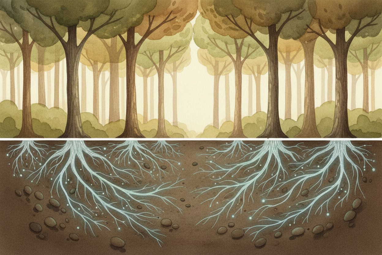 Trees look like they're just standing around doing nothing, right? They can't walk or talk or text each other. ~~But und