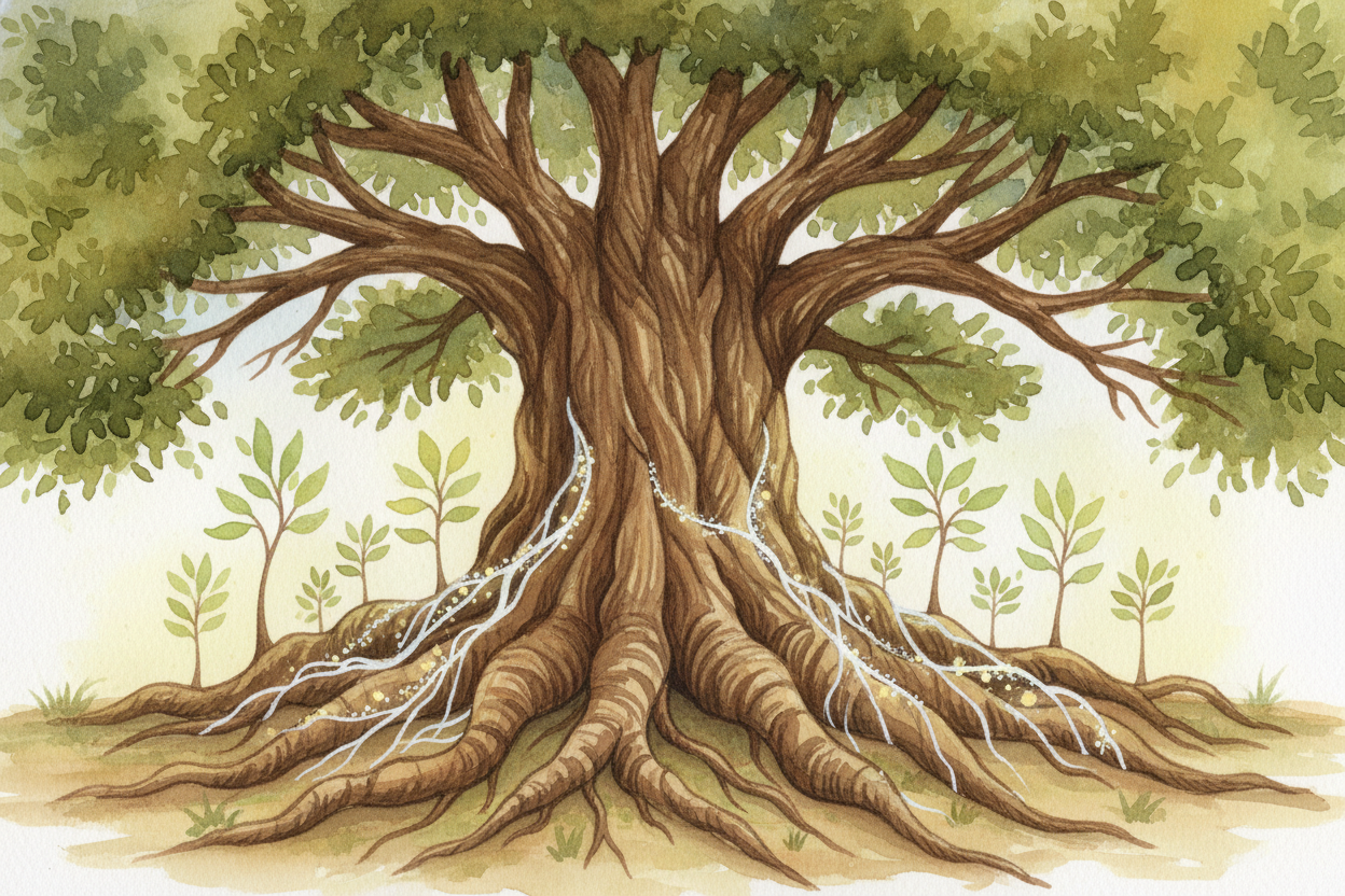 Why would a tree share its lunch with strangers? Sometimes it's family — a big mother tree pumping extra sugar to her ow