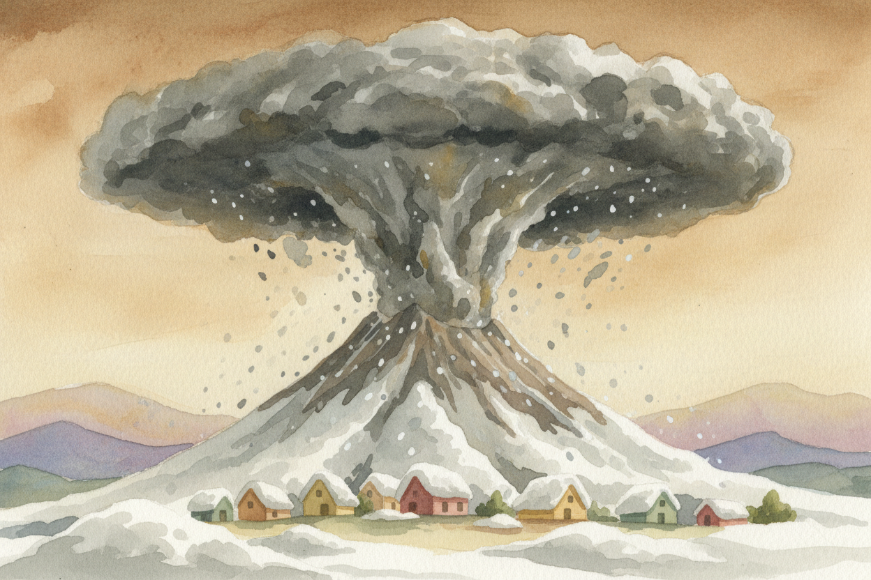 The explosive ones are different. Their magma is thick and sticky, and the gases can't escape easily — **imagine trying 