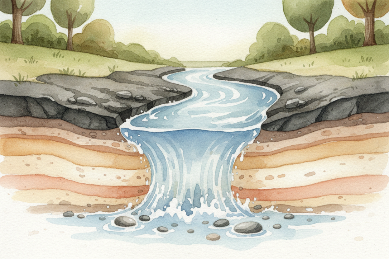 A waterfall starts with a river flowing along, **minding its own business**. But rivers are picky — they always want to 