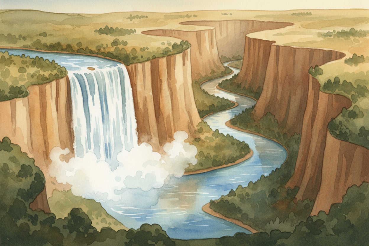++Niagara Falls++, for example, started about 12,000 years ago at the edge of ++Lake Ontario++ and has been creeping ups