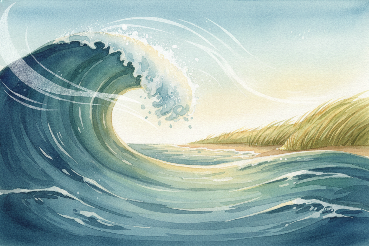 ~~Here's the surprising part:~~ once a ripple exists, it makes a **better handle for the wind to grab**. The wind catche