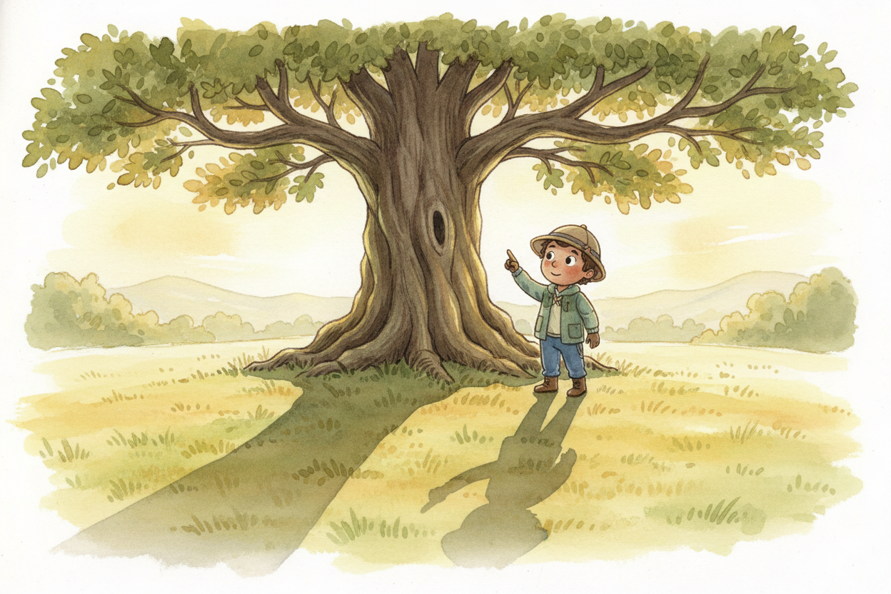 ~~Here's the beautiful part.~~ Because the Sun's light hits everything at the same slant, **you and the tree are like tw