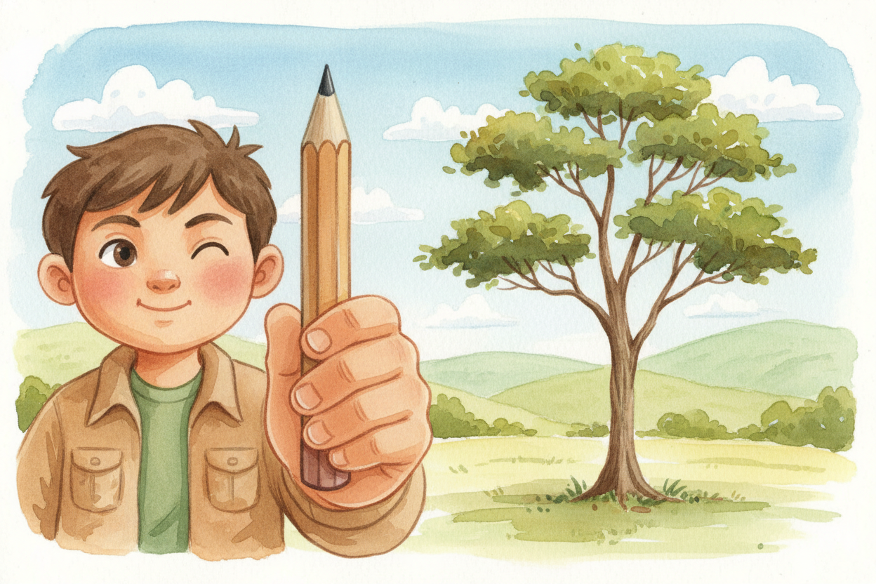 ~~But what about a cloudy day~~, when no shadows show up to help? Then you can *borrow your own thumb*. Hold a pencil at