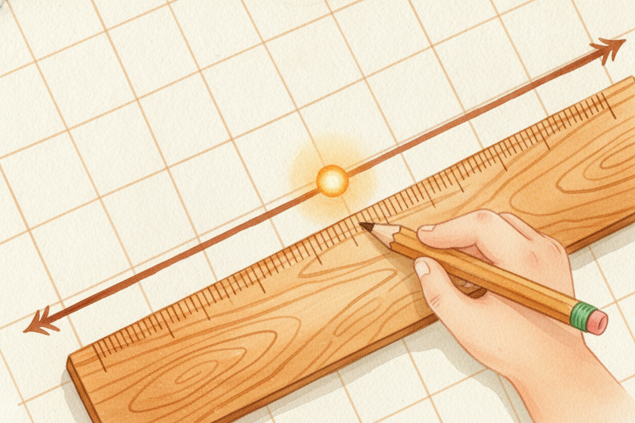 Lay a ruler against both dots and draw straight through them, then keep going past both ends with little arrows. ~~That'
